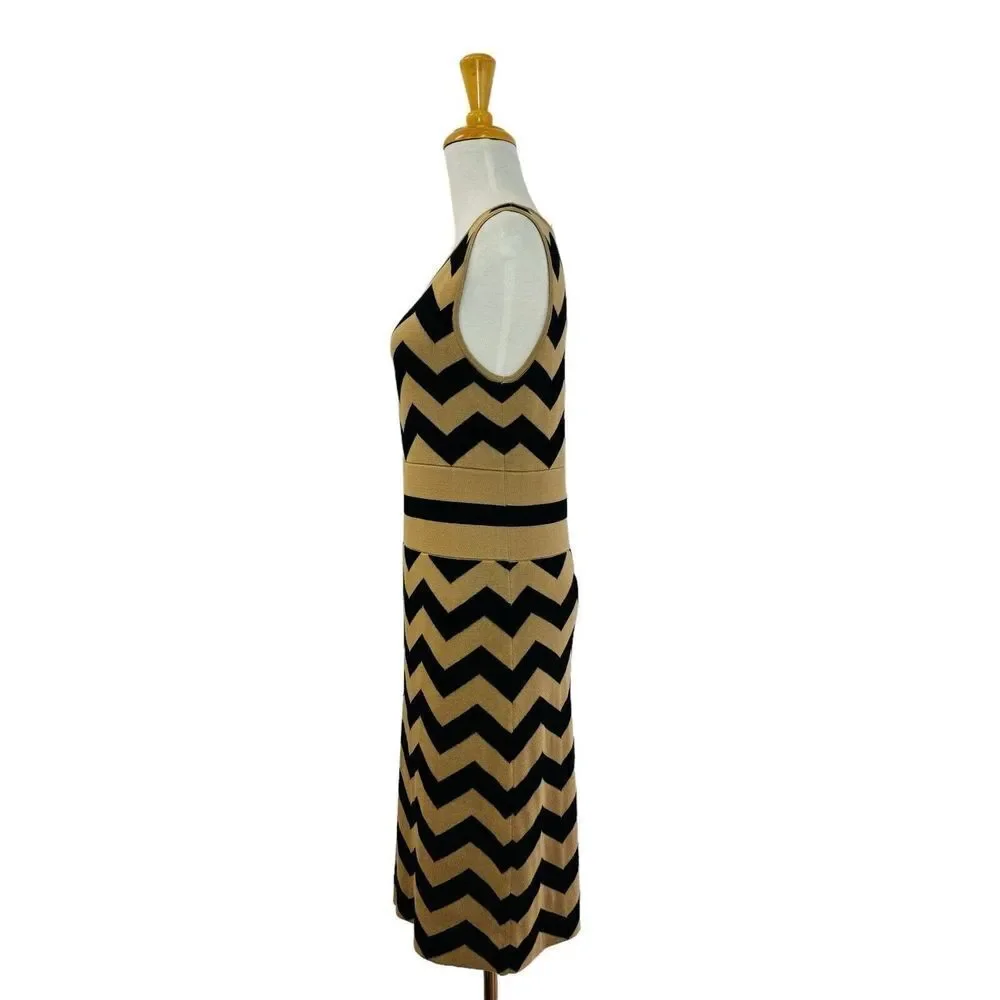 Adrienne Vittadini Knit Chevron Dress Women’s Size S Sleeveless Black and Tan - Picture 2 of 13